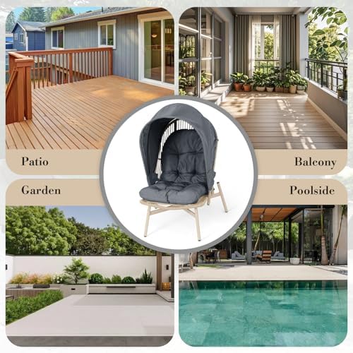 Athena Collection Patio Wicker Egg Chair with Folding Canopy, All-Weather Rat...