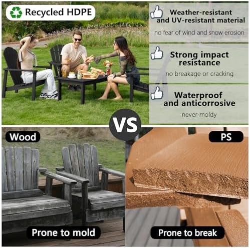 nevilywood Stackable Adirondack Chair, HDPE Outdoor Chair Set of 2, Black