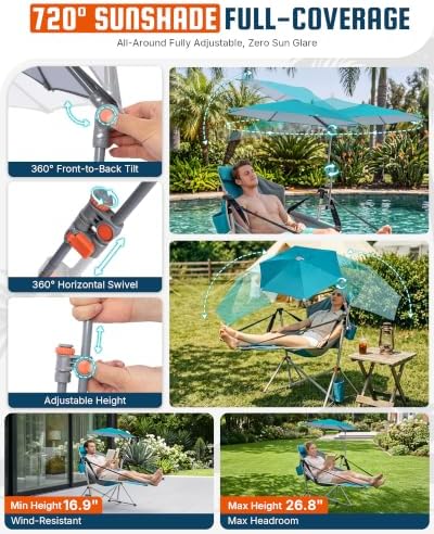 KingCamp Hammock Chair with Umbrella & Footrest,Camping Chair with Canopy