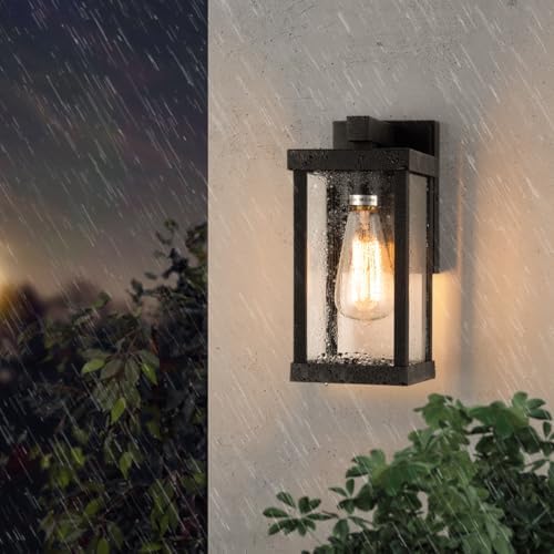 mirrea 11" Classic Outdoor Wall Sconce 1 Light in Matte Black Rectangula...