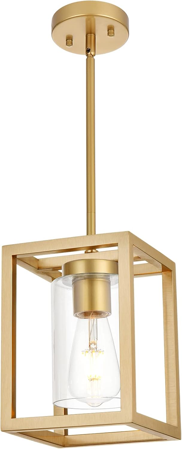1-Light Rustic Chandelier in Gold Finish Modern Industrial Pendant Lighting F...