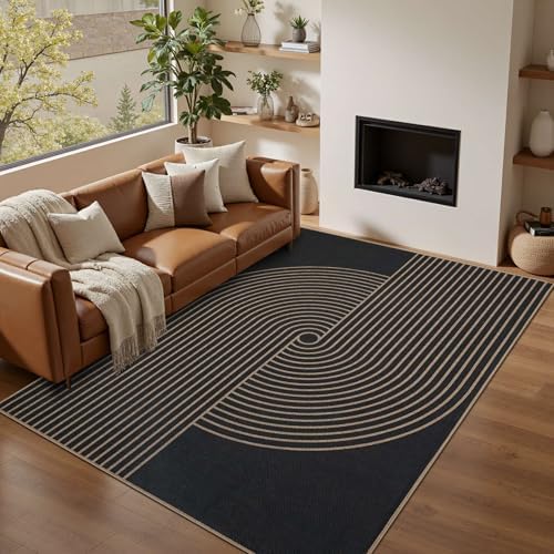 Easy Jute Outdoor 5x7 Area Rugs for Patio Living Room, Black