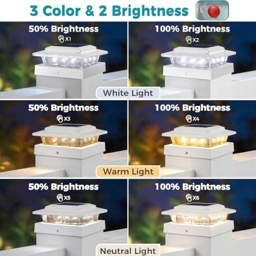 kolpop 4x4 Solar Post Cap Lights Outdoor 12Pack- 3 Color Temperatures&2 L...