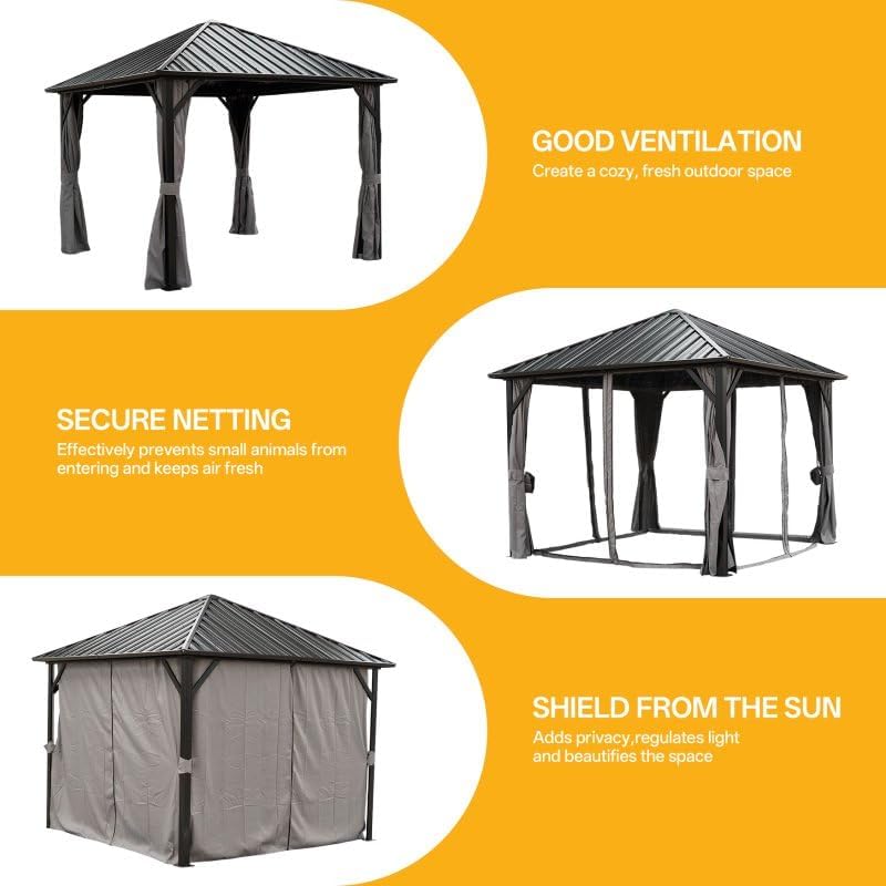 ENDARK 10x10 FT Hardtop Gazebo with Galvanized Steel Roof