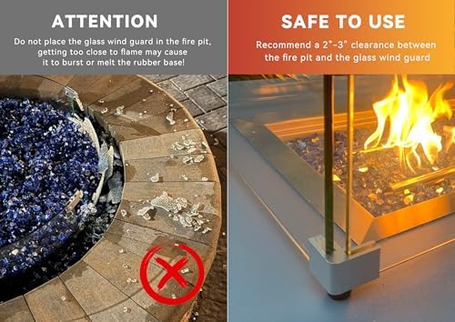Skyflame 30 x 14 Inches Rectangular Fire Pit Glass Wind Guard