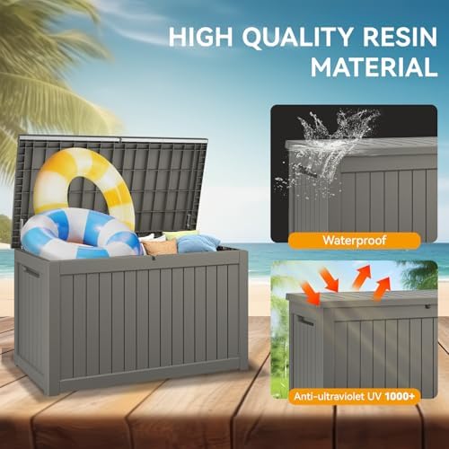270 Gal Deck Box,Outdoor Storage Box Waterproof Lockable,Gas Lift,Grey
