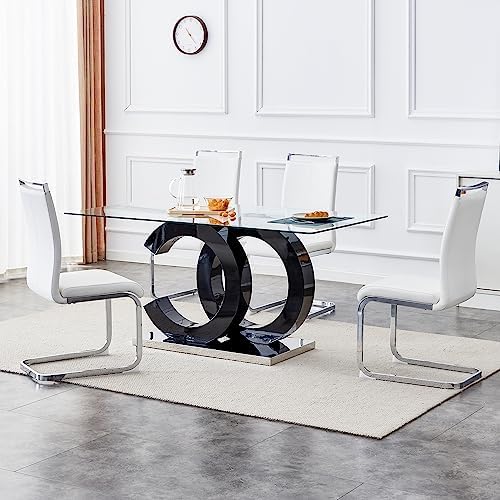 63'' Dining Table Set for 4,Modern Glass Dining Room Table Set for 4,...