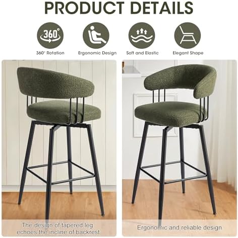 Glitzhome Swivel Bar Stools Set of 2, 31.5 Inch Seat Height Modern Mid Centur...