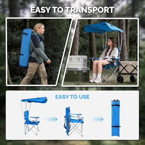 VINGLI Portable Folding Camping Chair with Canopy, Beach Chair with Canopy fo...