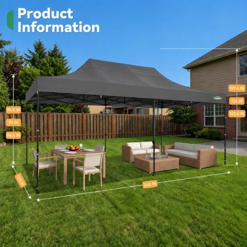 COBIZI 10x20 Heavy Duty Pop Up Canopy Tent with 6 Sidewalls, Gray