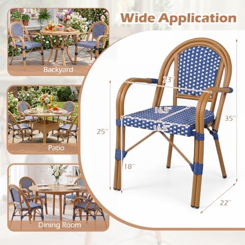 Tangkula Wicker Patio French Bistro Dining Chairs Set of 2