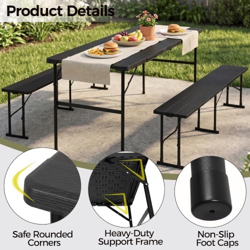 ZENY Folding Picnic Table Set with 2 Benches