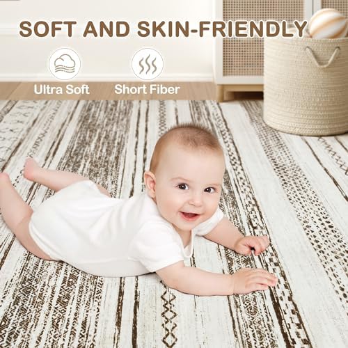 Tortania Area Rug Living Room Rugs - 6x9 Washable Large Soft Neutral Boho Mor...