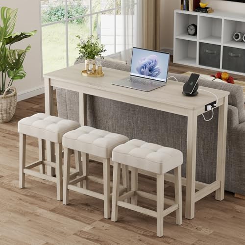 Giantex 4-Pieces Bar Table Set with Charging Station, 59-inches Dinner Tables...