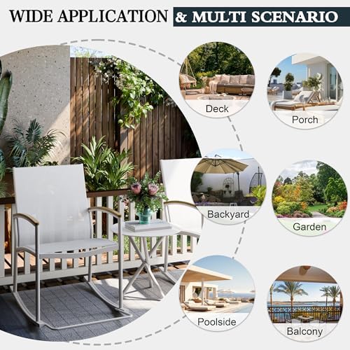 SUNLEI 3-Piece Patio Rocking Bistro Sets, Textilene Fabric Outdoor Breathable...