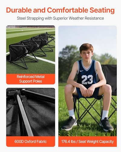 VEVOR Portable Folding Bench, 4 Seat Foldable Soccer Bench with Side Pockets ...