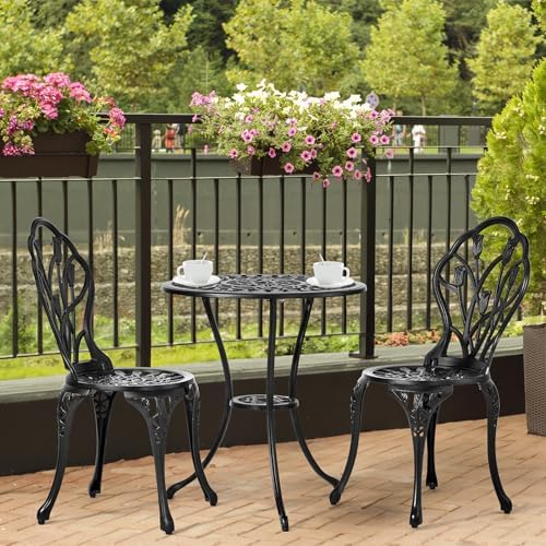 VINGLI 3 PCS Outdoor Bistro Set, Outdoor Patio Set, All-Weather Cast Aluminum...