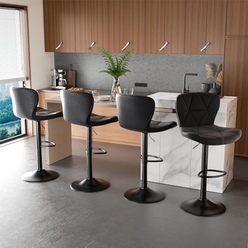 Nalupatio Modern Bar Stools Set of 3, Adjustable Faux Leather Upholstered Swi...