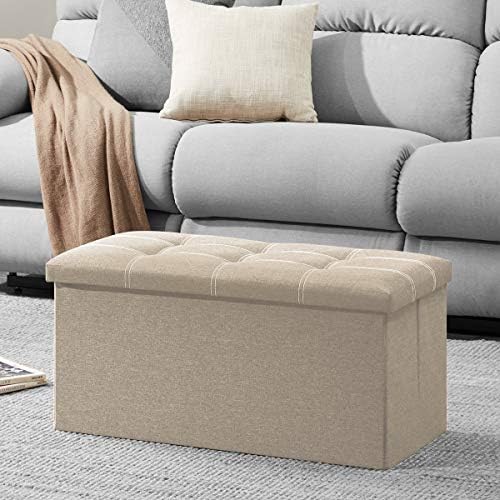 YOUDENOVA Ottoman with Storage, 30" Storage Ottoman Bench, Linen Beige
