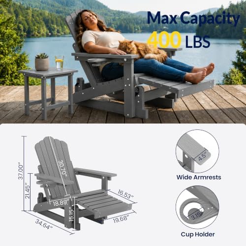 Adirondack Glider Chair with Retractable Ottoman, Adjustable Backrest