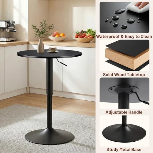 Furniliving Adjustable Height Pub Table 27''-36'', Round Cock...