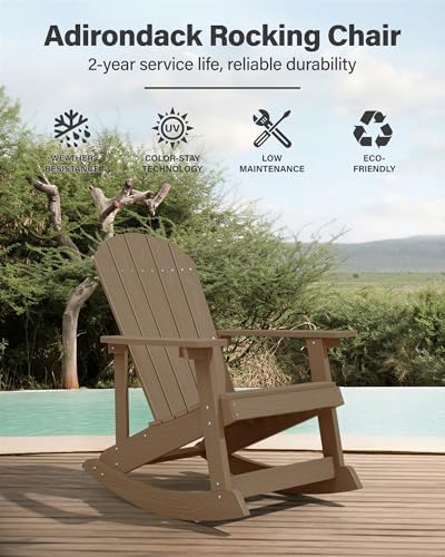 YEFU Adirondack Rocking Chair Set of 2, All-Weather Resistant, Teak