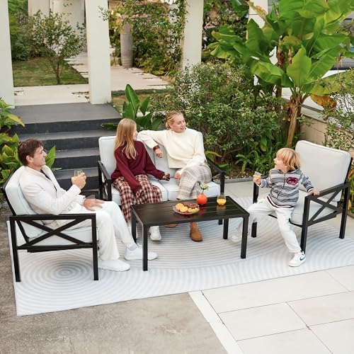 4 Piece Patio Furniture Set Metal Patio Conversation Set, 5.5"Cushion Grey