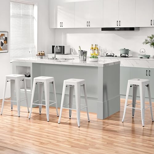 Yaheetech 30 Inch Metal Bar Stools Set of 4, Stackable Barstools, White