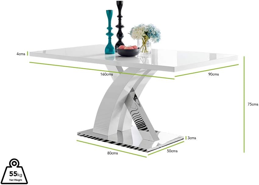 Furniturebox UK Atlanta Modern Rectangle Chrome Metal White High Gloss Dining...