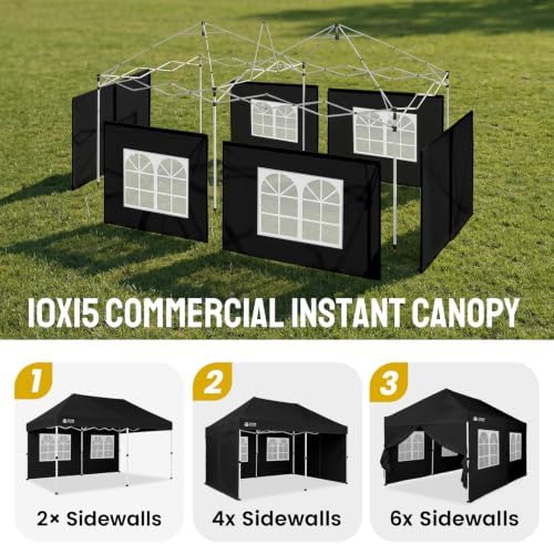 CROWN SHADES 10X15 Pop Up Canopy Tent with Sidewalls, Instant Setup, Black