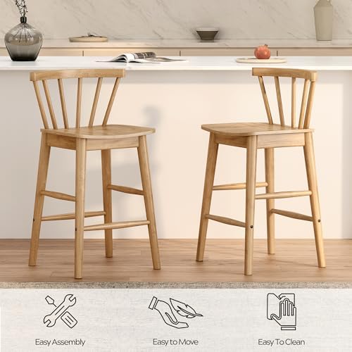 EYYTHUNG Wood Bar Stools Set of 3, Natural Oak