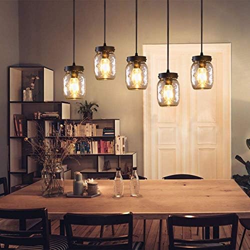 Wellmet 5-Lights Mason Jar Chandelier for Kitchen Island, Farmhouse Linear Cl...