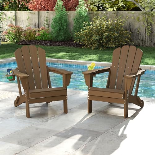 Domi Folding Adirondack Chair Set of 2, HDPE All-Weather Adirondack Chairs wi...