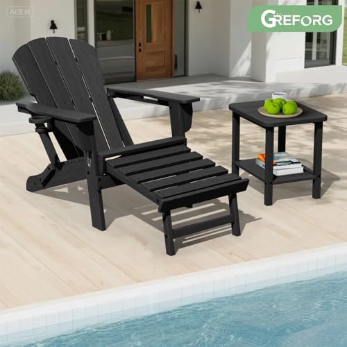Patio Side Table, Small Rectangular HDPE Adirondack End Table for Outdoor Use...