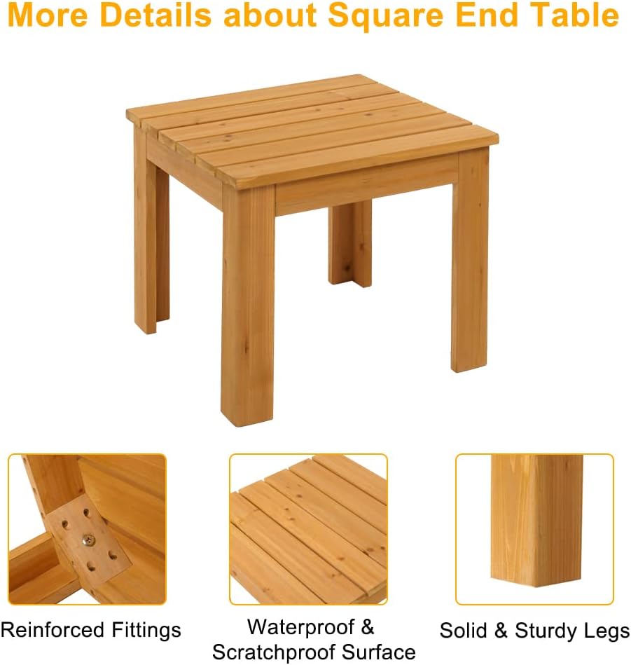 VINGLI Outdoor Wooden Side Table, Square Patio Side Table, Small Outdoor Tabl...