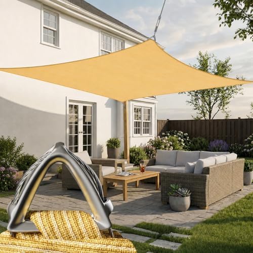 ShadeMart Heavy Duty 38' x 40' Beige Sun Shade Rectangle Pro Ring Cus...