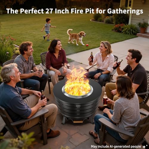 26.5 Inch Smokeless Fire Pit, Outdoor Large Wood Burning Bonfire Fireplace
