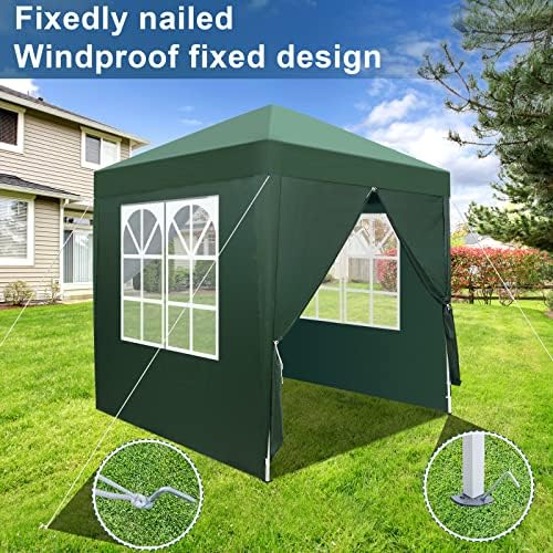 Outvita 6.5x6.5ft Pop Up Canopy Tent with 4 Side Walls and Carry Bag Green