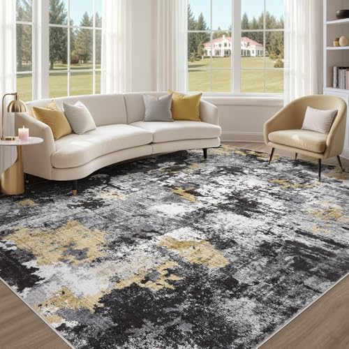 Washable 9x12 Area Rugs for Living Room: Abstract Modern Home Decor Rug