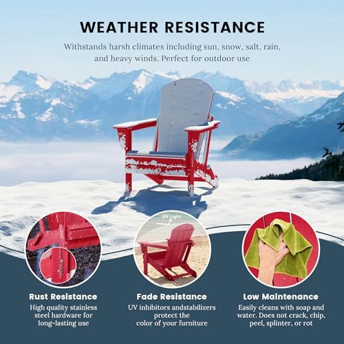 WO Home Furniture Laguna Folding Adirondack Chair, Red