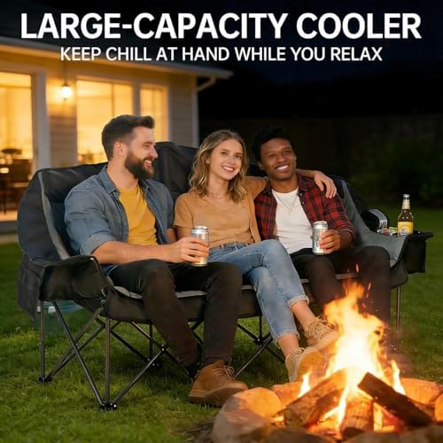 Oversized 3 Person Camping Chair Double Camp Loveseat Lawn Chair