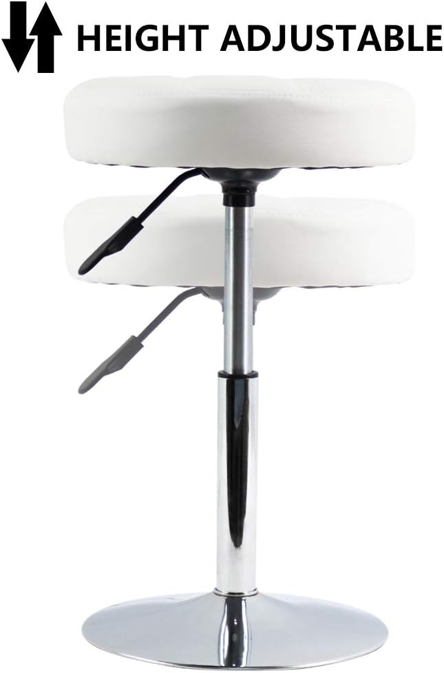 FURWOO Adjustable Swivel Barstool, White, PU Leather, 32cm Diameter, 220lbs M...