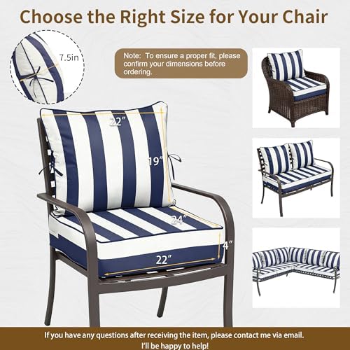 22x24 Outdoor Chair Cushions Set of 2, Waterproof Deep Seat Cushions for Pati...