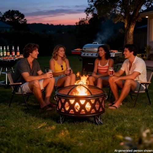 Breezz 26 in Round Wood-Burning Fire Pit with Grill