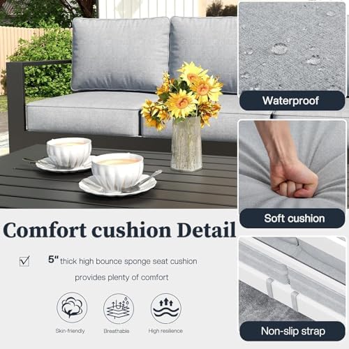 4 Piece Modern Aluminum Patio Furniture Set, Outdoor Patio Sectional Conversa...
