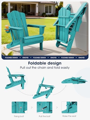 KINGYES Folding Adirondack Chair with Cup Holder, Aruba