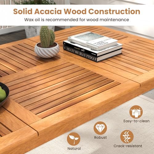 HAPPYGRILL Outdoor Acacia Wood Dining Table for 8 People, 79” x 35” Rectangul...