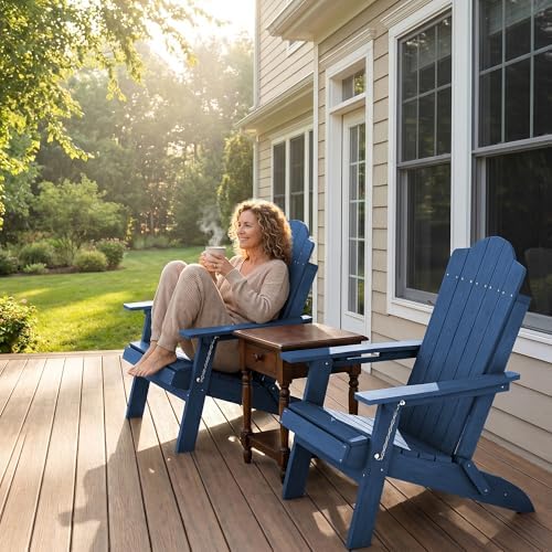 Greesum Folding Adirondack Chair Set of 2, Heavy-Duty 360LBS HDPE Outdoor Cha...