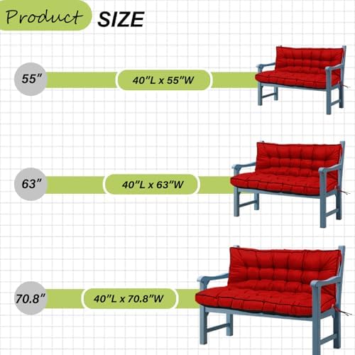 Outdoor Waterproof Porch Swing Cushion Replacement, Red, 63x40in