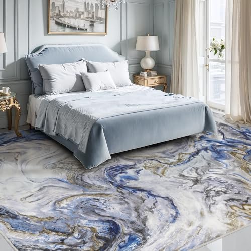 PADOOR Abstract 5'x7' Area Rug, Washable Non-Slip Low Pile, Marble Blue
